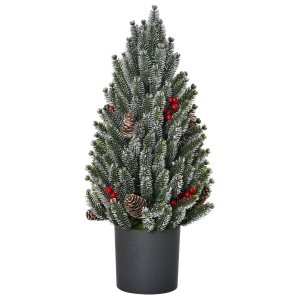 HOMCOM Mini Weihnachtsbaum mit Tannenzapfen, roten Beeren und Übertop 50 cm hoch, Mehrfarbig