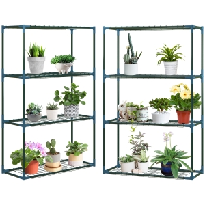 Outsunny Pflanzenregal, 2-er-Set, je 4 Regalböden, kombiniert oder separat nutzbar, Stahl, grün, 70 x 27 x 110 cm