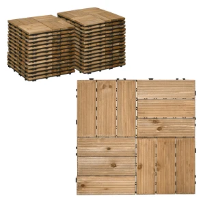 Outsunny 27 Pcs Wooden Interlocking Decking Tiles, Outdoor Flooring Tiles for Patio, Balcony Terrace Hot Tub 30 x 30 cm per Piece 2.5ãŽ¡ per Pack Brown