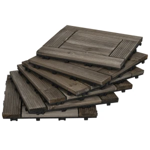 Outsunny 27 Pcs Wooden Interlocking Decking Tiles, 30 x 30 cm Outdoor Flooring Tiles, 2.5ãŽ¡ per Pack, for Patio, Balcony Terrace Hot Tub Charcoal Grey