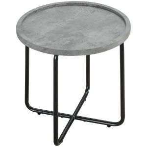HOMCOM Round End Table, Modern Accent Side Table with Cement Effect Tabletop and Metal Frame for Living Room