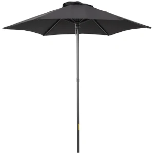 Outsunny 2m Patio Parasol, Black Outdoor Sun Shade with 6 Sturdy Ribs for Balcony, Bench, Garden