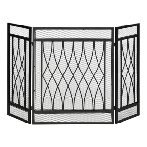 HOMCOM 3-Panel Folding Fireplace Screen, Metal Mesh Fire Spark Guard, 126L x 3W x 80H cm-Black