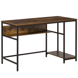 HOMCOM Home Compact Small Computer Desk Writing Study Table Office PC Workstation Gaming Studying with Storage Shelf, Rustic Brown