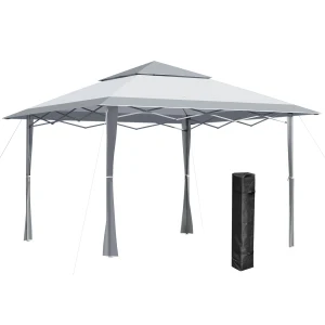 Outsunny Pop-up Gazebo Tent with Roller Bag, Adjustable Legs for Outdoor Events, Steel Frame, 4 x 4m, White & Grey
