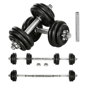 HOMCOM Hantelset 30 kg, Langhantel & Kurzhantel, 12 Hantelscheiben, für Krafttraining, Fitness, schwarz
