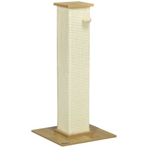 PawHut Kratzbaum inkl. Spielzeug, 38 cm x 38 cm x 80 cm, Beige + Natur