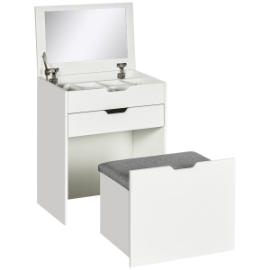 HOMCOM Kosmetiktisch, Schminktisch, mit Spiegel, Hocker, Schublade, Stauraum, weiß, 60 x 40 x 114cm
