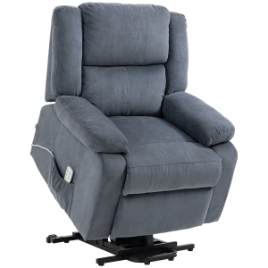 HOMCOM Aufstehsessel, Relaxsessel, mit Liegefunktion, Fernbedienung, Samtoptik, grau, 92 x 93 x 105 cm