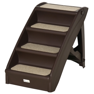 PawHut Foldable Four-Step Pet Stairs, for Cats, Small Miniature Dogs, with Non-Slip Mats 62 x 38 x 49.5cm - Dark Brown