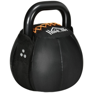HOMCOM Kugelhantel, Kettlebell, 12 kg, flache Unterseite, Stahlgriff, Kunststoffkörper, schwarz, 23 x 23 x 28 cm
