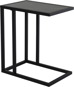 HOMCOM C Shape Bedside Table w/Metal Frame Marble-Effect Top Sofa Narrow Snack End Table for Living Room, Black