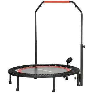 SPORTNOW Mini-Trampolin, mit höhenverstellbarem Haltegriff, LCD-Monitor, Stahl, schwarz+rot, Ø102 x 99-123cm