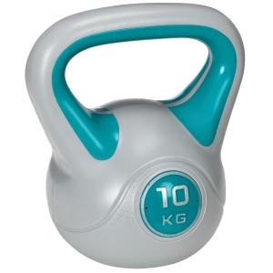 SPORTNOW Kugelhantel, Kettlebell, 10 kg, flache Unterseite, großer Griff, Kunstledermantel, blau, 22 x 16 x 26 cm