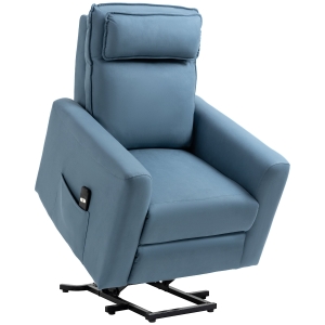 HOMCOM Aufstehsessel, Relaxsessel, mit Liegefunktion, Fernbedienung, Leinenoptik, blau, 85 x 89,5 x 105 cm