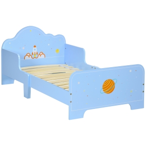 ZONEKIZ Cama para Crianças de 3-6 Anos 143x74x59cm Cama Infantil de Madeira com Barreiras de Proteção Azul
