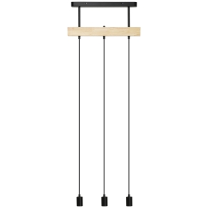 HOMCOM Pendelleuchte, Hängelampe, 3-flammig, höhenverstellbar, Industrial Design, Metall+Holz, schwarz