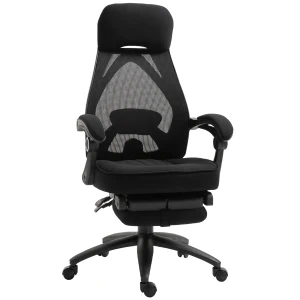Vinsetto Office Chair with Mesh and Footrest, Recliner for Home Office Lunch Break, Adjustable High Back with Headrest, Black