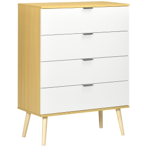 HOMCOM Kommode mit 4 Schubladen, Kippschutz, 72 cm x 36 cm x 97 cm, Weiß + Braun