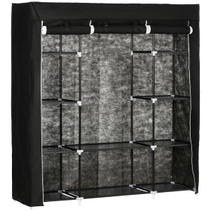 HOMCOM Stoffschrank aus Vlies, Faltschrank, 1 Kleiderstange, 9 Regale, 150 cm x 43 cm x 162,5 cm, Schwarz