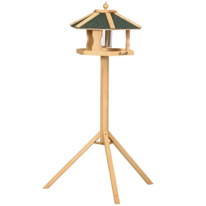 PawHut Vogelhaus, Futterhaus mit Ständer, herausnehmbare Futterschale, 77 cm x 77 cm x 126 cm, Gelb + Grün