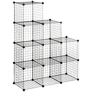 HOMCOM Steckregal, Würfelregal, Schuhregal, 9 Würfel, modularer Aufbau, Stahl, schwarz, 35 x 35 x 35 cm je Würfel