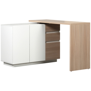 HOMCOM Eckschreibtisch mit 3 Schubladen und 1 Schrank, 175 cm x 40 cm x 75 cm, Weiß + Braun