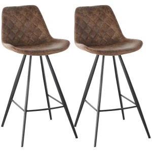 HOMCOM Set Of 2 Bar Stools Vintage Microfiber Cloth Tub Seats Padded Comfortable Steel Frame Footrest Quilted Home Cafe Kitchen Chair Stylish Brown