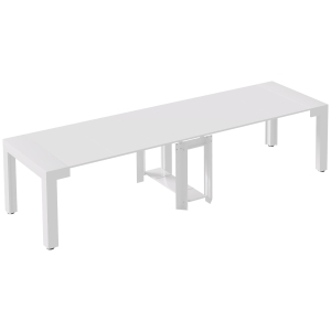 HOMCOM Masa de sufragerie extensibila pentru maxim 6 persoane din MDF si metal pentru sufragerie, sufragerie si bucatarie, 45-300x90x75,5 cm, alb