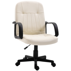 HOMCOM PU Leather Swivel Home Office Chair Cream