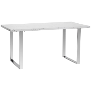 HOMCOM Masa de sufragerie dreptunghiulara pentru 8 persoane cu aspect de marmura, masa de bucatarie si sufragerie cu picioare din otel, 155x85x75cm, alb