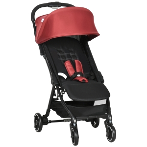 HOMCOM Carucior pentru copii 0-36 luni cu copertina, design pliabil si cos de depozitare, aluminiu si panza Oxford, 128x58x106cm, rosu si negru