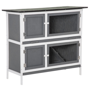 PawHut Cusca cu 2 niveluri din molid cu acoperis din bitum si vopsea impermeabila pentru interior si exterior, 100x47x91 cm, gri