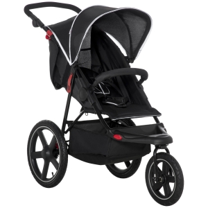 HOMCOM Carucior pentru copii 0-36 luni cu baldachin reglabil, design pliabil si cos de depozitare, din metal si panza Oxford, 128x58x106cm, negru