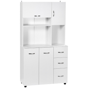 HOMCOM Küchenschrank mit 3 Schränken, 1 Regal und 3 Schubladen, wasserabweisend 89 cm x 39,5 cm x 168 cm, Weiß