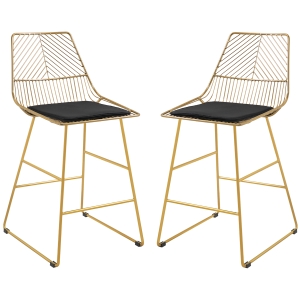 HOMCOM Set of 2 Bar stools Modern Counter Height Wire Metal Bar chairs for Kitchen, Bar Counter, Gold
