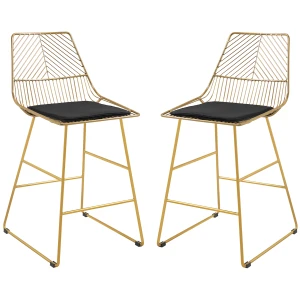 HOMCOM Set of 2 Bar stools Modern Counter Height Wire Metal Bar chairs for Kitchen, Bar Counter, Gold