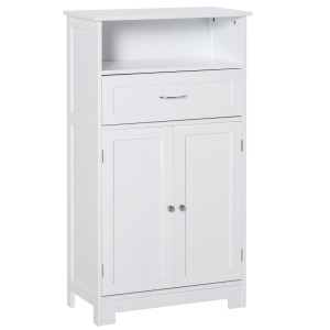 kleankin Badezimmerunterschrank mit 1 Regal und 1 Schublade, wasserabweisende Oberfläche, 60 cm x 30 cm x 108,8 cm, Weiß