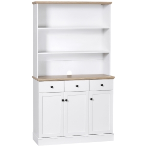 HOMCOM Küchenschrank, 3 Schubladen, Arbeitsplatte in Holzoptik, großes Schrankfach, weiß, 101 x 39 x 180,5 cm