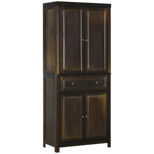 HOMCOM Alacena de Cocina Mueble Auxiliar con 4 Puertas Magnéticas Cajón y Estantes Ajustables 76x40,5x184 cm Café Oscuro