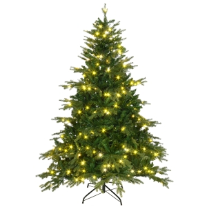 HOMCOM Sapin de Noël artificiel lumineux 1705 branches 320 LED - support pied pliable hauteur 180 cm vert