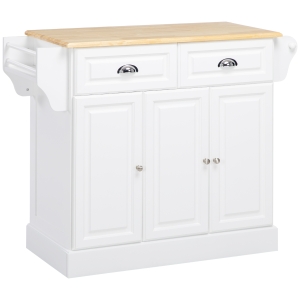 HOMCOM Carro de Cocina con Ruedas Isla de Cocina con 2 Cajones Especiero y Barra para Colgar 110x45x89 cm Blanco