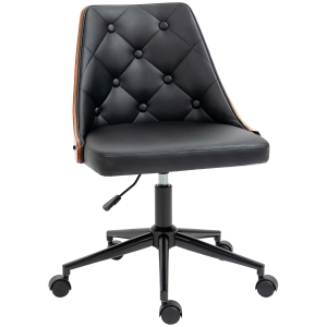Vinsetto Cadeira de Escritório Ergonómica Estofada em Couro PU com Altura Ajustável Função de Inclinação 54x54,5x76-86cm Preto e Nogueira