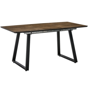 HOMCOM Mesa de Jantar Extensível com Efeito de Madeira para 4-6 Pessoas com Estrutura de Aço 120-160x80x76cm Marrom e Preto