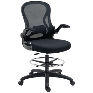 Vinsetto Sedia da Ufficio Ergonomica in Tessuto Traspirante con Altezza Regolabile e Braccioli Ribaltabili, 59x65x110-130 cm, Bianca e Nera