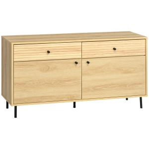 HOMCOM Mobiletto Basso in Truciolato e Acciaio da Cucina e Soggiorno con 2 Cassetti e Armadietto, 120x39.5x64 cm
