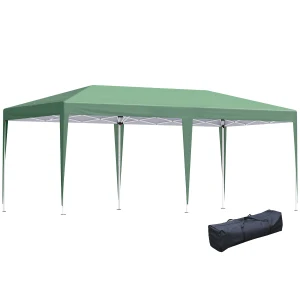 Outsunny Pop Up Gazebo with Double Roof, Foldable Wedding Canopy Tent with Carrying Bag, 6 m x 3 m x 2.65 m, Green