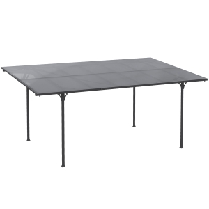Outsunny Pergola rigide alu. polycarbonate pavillon de jardin abri de voiture 500 x 299 x 195/223 cm gris