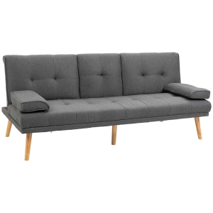 HOMCOM Divano Letto 3 Posti Reclinabile con 2 Braccioli Staccabili, in Tessuto Effetto Lino e Legno di Pioppo, 181x77x72 cm