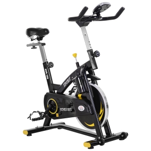 HOMCOM Bicicleta Estática Bicicleta Ciclismo Indoor com Ecrã LCD Volante de Inércia de 10kg 47x120x104.5-117cm Preto e Amarelo